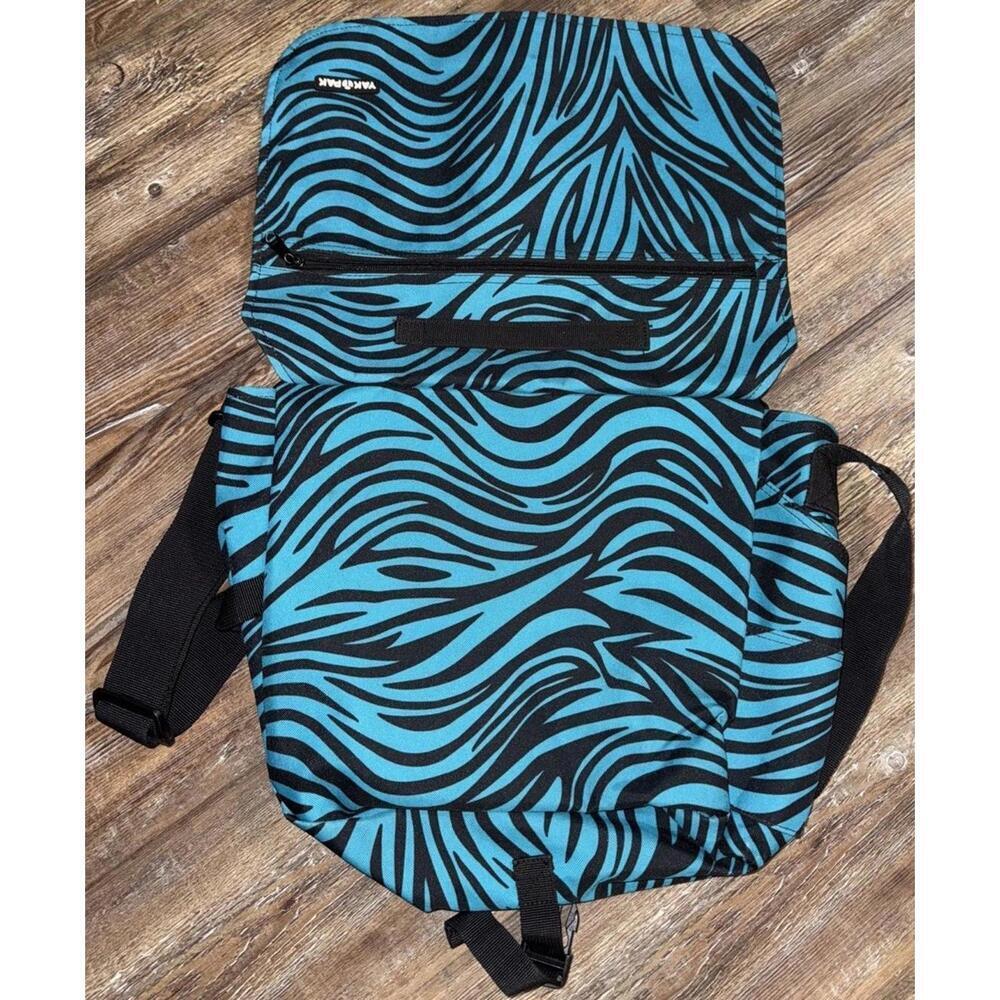 Yak Pak Turquoise& Black Zebra Print Laptop Book Bag Travel Shoulder Strap Bag - Picture 4 of 10